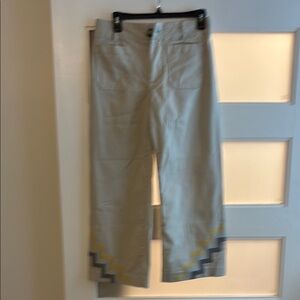 Beige Wide-Leg Pants with Chevron Detail